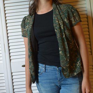 Green Patterned Ann Taylor Loft Blouse Button Up